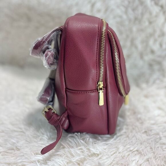 Mini Leather Backpack Wine Red with Goldtone Hardware Adjustable Straps - Picture 13 of 14